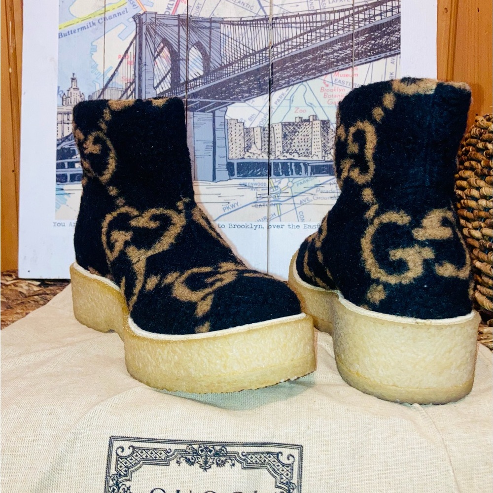 NWT Gucci Hooper GG Wool & leather Booties - Picture 2 of 13